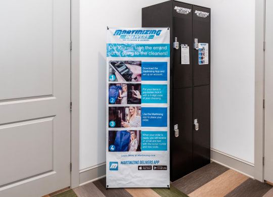 Dry cleaning pickup lockers at Anthem Luxury Rentals in Huntsville, Alabama