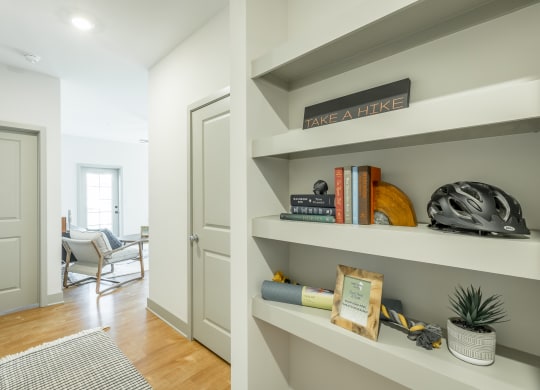 built-in bookshelves and storage no wasted space at Anthem Apartments and Cottages in Huntsville, Alabama