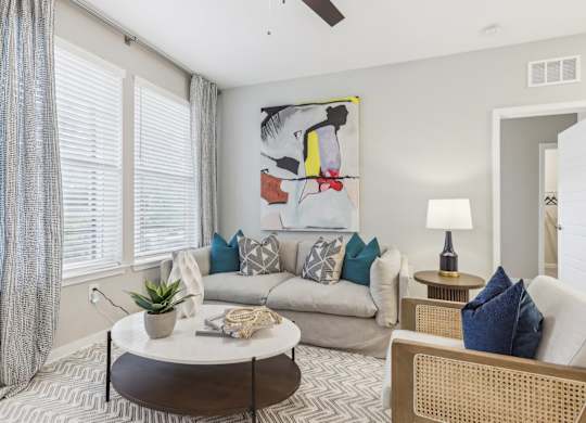 a living room with a couch and a coffee table
