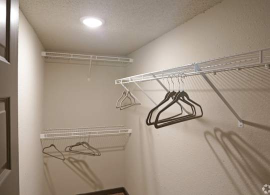Walk-in closet with wire racks at Avia Apartments in Vestavia Hills, AL
