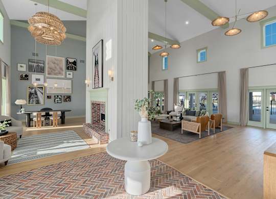 Leasing Office with Fireplace at Cottages at Foley Farms Apartments in Foley, AL