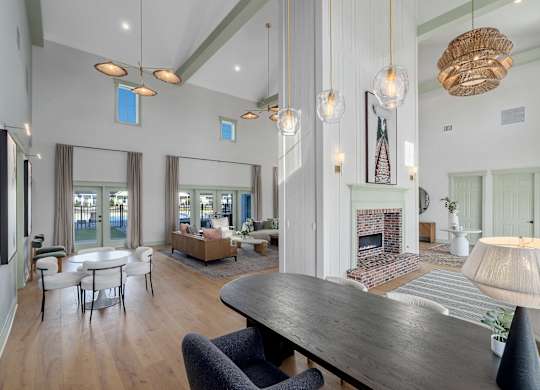 Leasing Office with Fireplace at Cottages at Foley Farms Apartments in Foley, AL