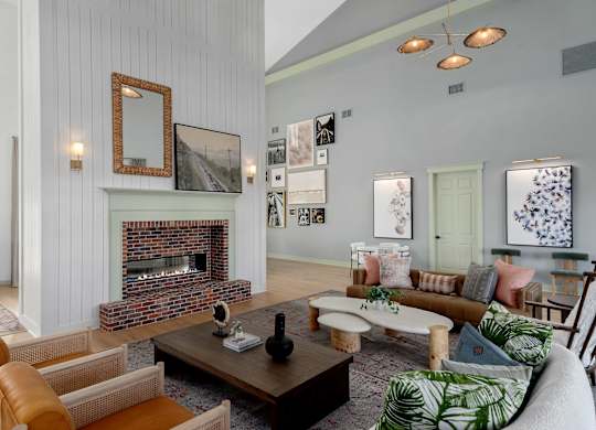 Leasing Office with Fireplace at Cottages at Foley Farms Apartments in Foley, AL