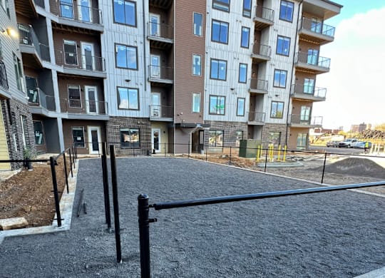 A construction-in-progress dog park at the Fitzroy Apartments in Birmingham, Alabama.