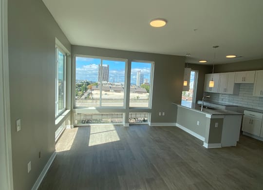 A spacious, open floor plan living room apartment at The Fitzroy Apartments in Birmingham, AL
