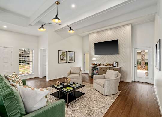 Resident clubhouse with seating and modern design at Oakley at Hillcrest