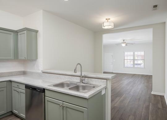 A kitchen with a dishwasher and a sink.