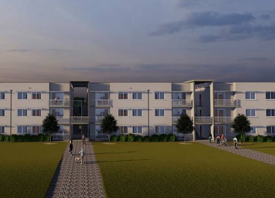 Modern exterior building rendering of The The Renaissance