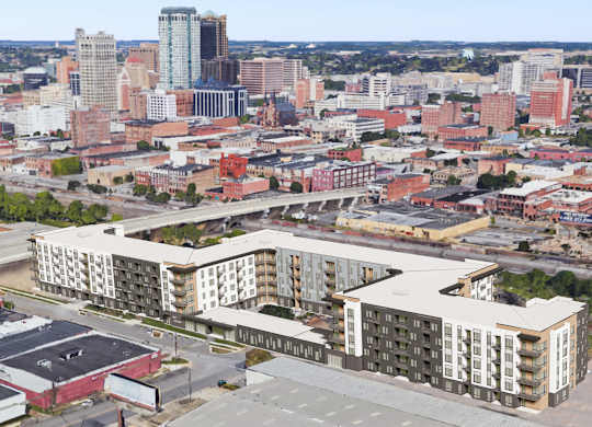 aerial view of The Fitzroy apartments in Birmingham, AL