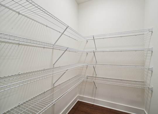 Walk-in pantry with shelving at Turnberry Park Apartments in Gardendale, AL