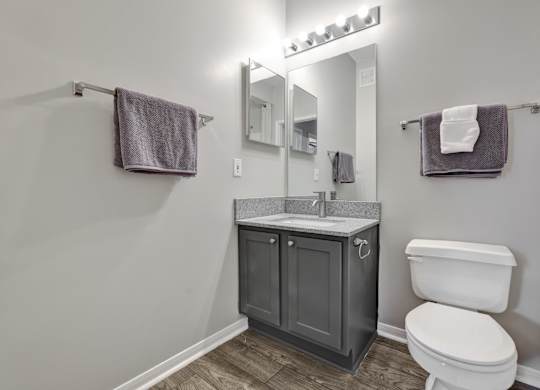 A bathroom with a towel rack at Village at Caldwell Apartments in Birmingham, AL
