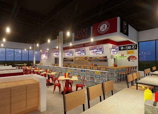 Rendering of Paramount Restaurant onsite at West Row Lofts and Townhomes in Birmingham, AL