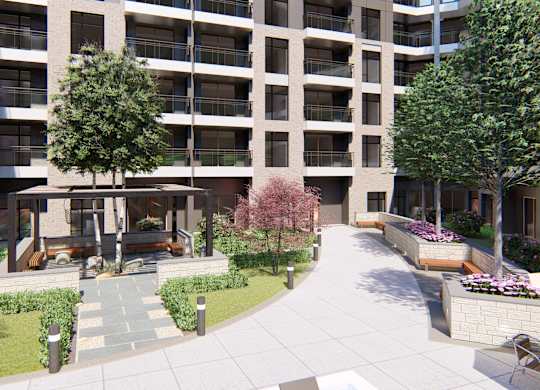 Courtyard and outdoor lounge at Zen City Center Troy, MI
