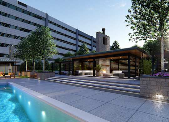 Poolside lounge and cabanas at Zen City Center Troy, MI