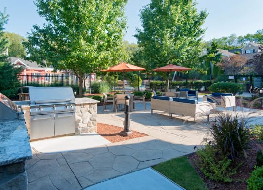 Outdoor seating and barbecue grills