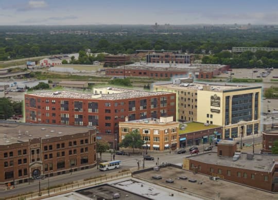 a view of the city from the roof of a building C&E Living in St Paul, MN