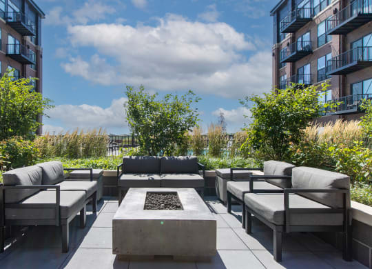 Maple Street Lofts - Fire Pit with Comfortable Seating, Between Two Buildings.