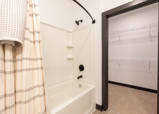a bathroom with a shower and a bathtub