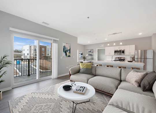 Apartment Living Room with Private Balcony in New Lenox, IL
