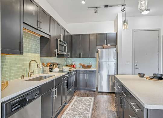 Markethaus 3700 Island Kitchen with Green Backsplash