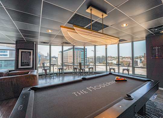 A pool table with the word