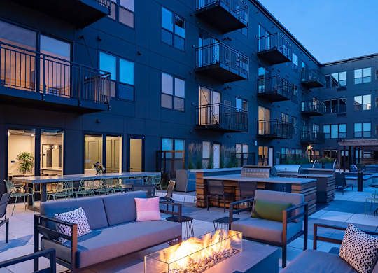 Exterior at night  at Harper Apartments in St Paul, MN