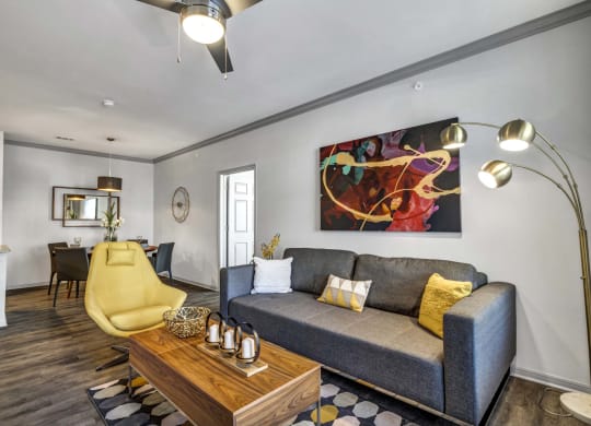 a living room with a couch and a coffee table