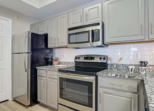 Modern kitchen area at The Lana, apartments in North Dallas