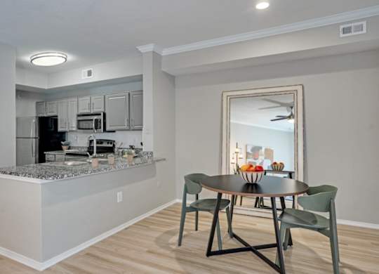 Kitchen interior with granite countertops at The Lana, luxury apartments in Dallas, TX
