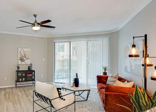 Spacious living room at The Lana, 1 bedroom apartments in Dallas
