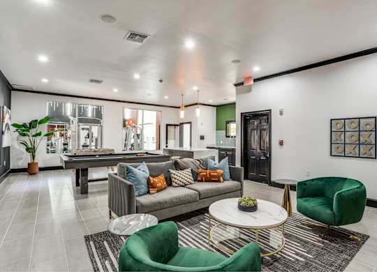 Community lounge area at The Lana, luxury apartments in North Dallas