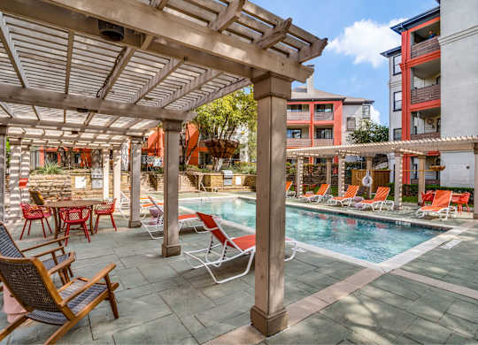 Resident swimming pool at The Lana, apartments in Dallas, TX