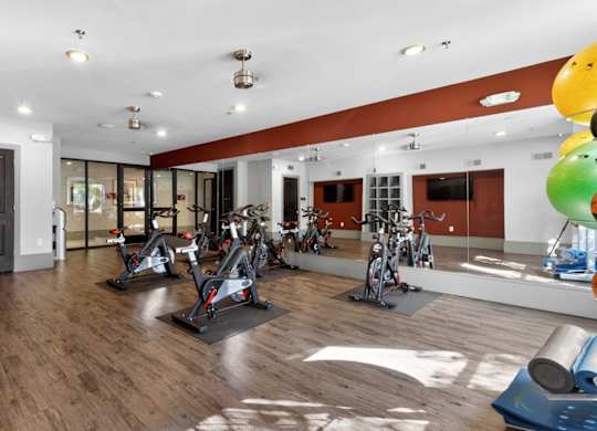 Indoor workout space at The Carson at Twin Creeks, Allen apartments
