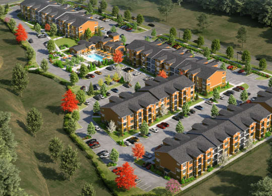 an aerial view of an apartment complex