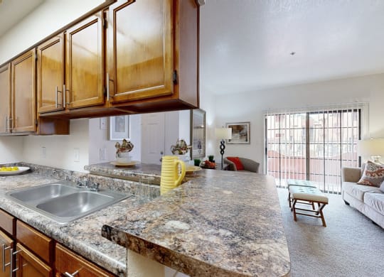 Kitchen with granite tops and sink