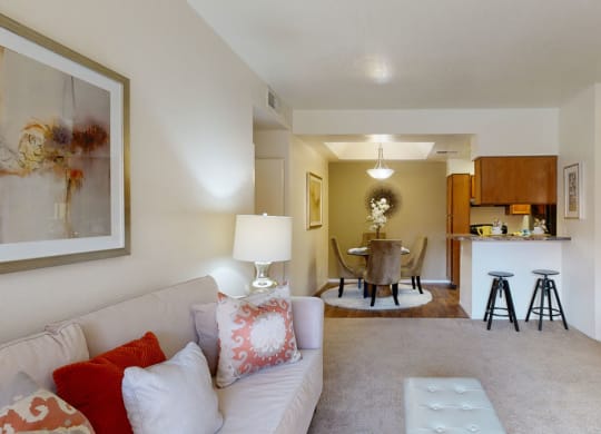 Living room, dining, and kitchen space