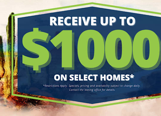 A promotional image offering up to $1000 on select homes.