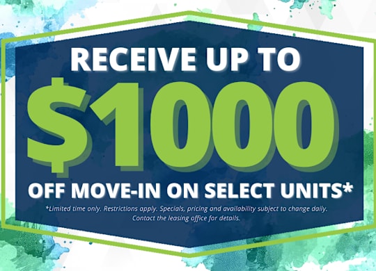 A promotional image offering up to $1000 off on select units.