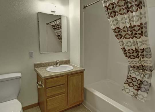 A bathroom with a toilet, sink, and shower curtain.