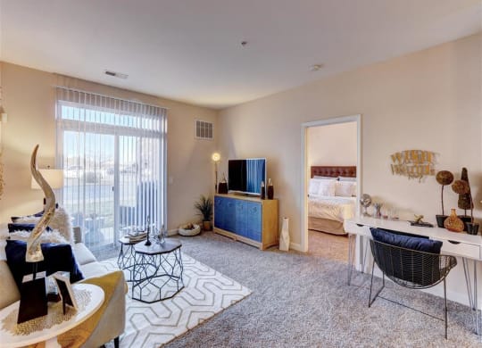 Residence at North Penn living room with lush carpet