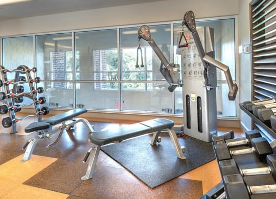 Lakewood on the Trail fitness room with equipment Dallas Apartments