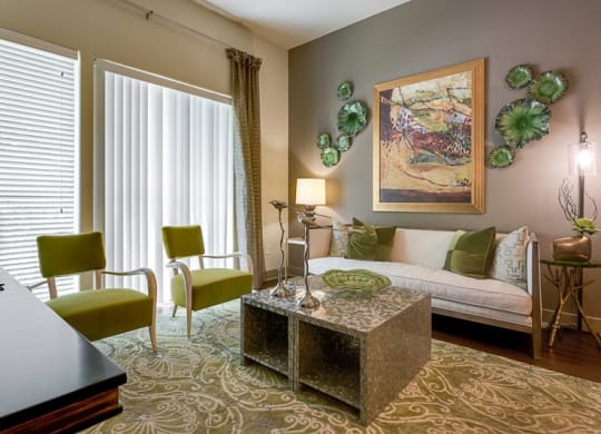 a living room with a couch and a table