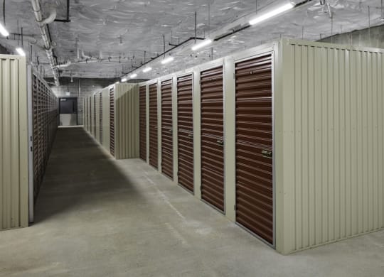 a row of lockers in a storage room