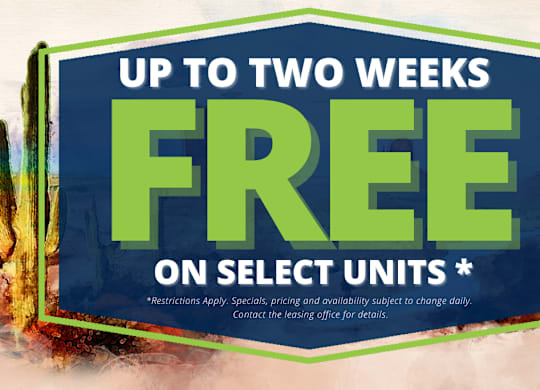 A promotional image advertising up to two weeks of free units on select items.