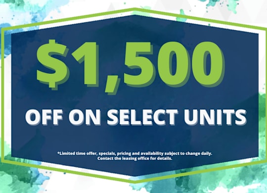 A promotional image offering $1,500 off on select units.