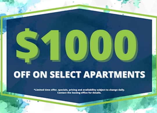 A promotional image offering $1000 off on select apartments.