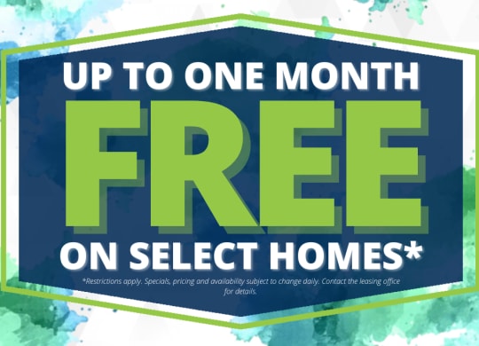 a sign that reads up to one month free on select homes
