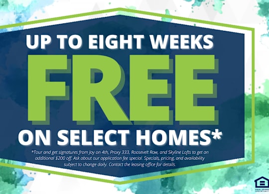 A promotional image advertising up to eight weeks free on select homes.