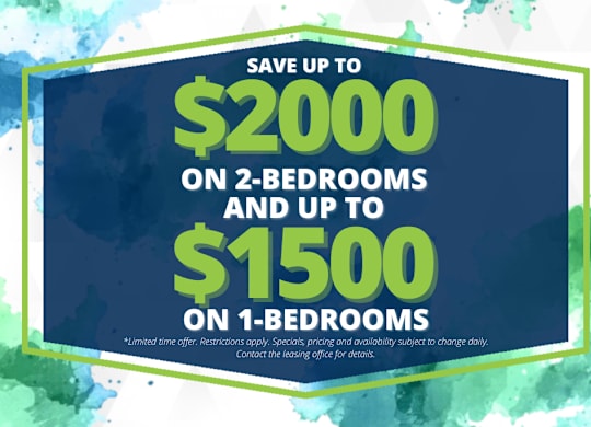 A promotional image offering savings on bedroom rentals.