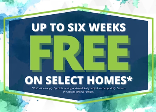 A promotional image advertising up to six weeks free on select homes.